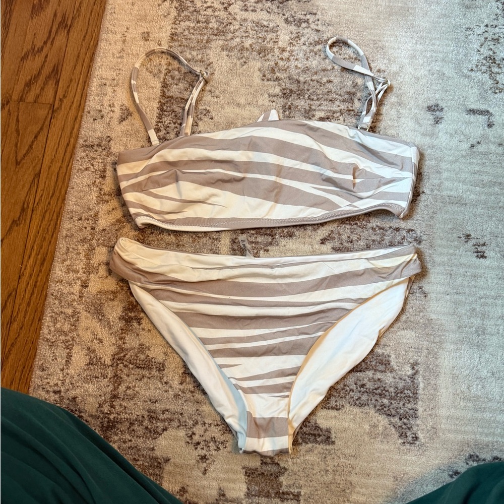 Vitamin A Beige & White Striped Bandeau Bikini